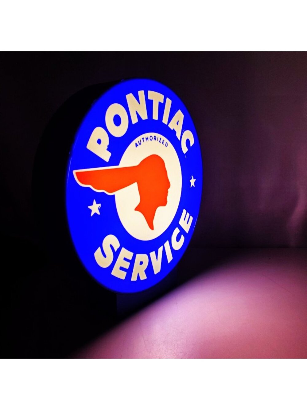 Vintage Style Pontiac Service LED Light Box - 8" Round USB Powered Signwith Dimm